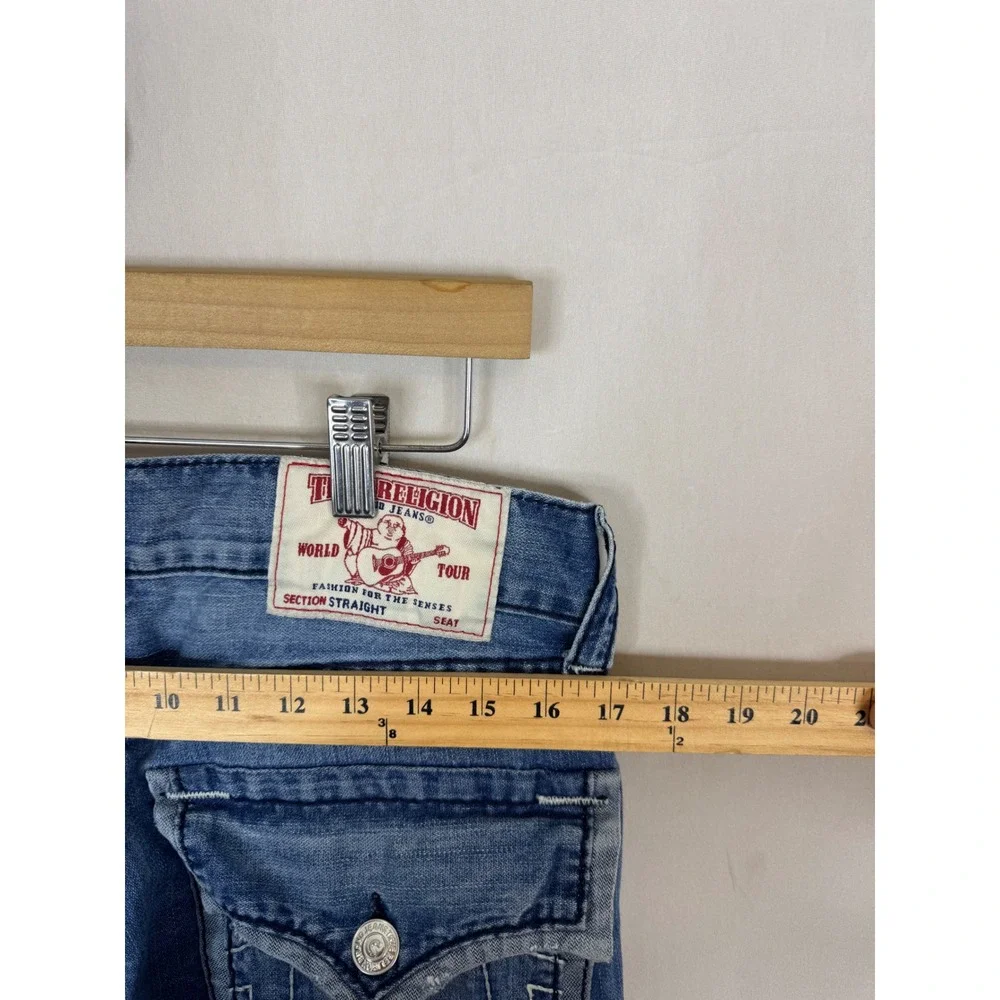 True Religion World Tour Section Straight Flap Jeans‎ Blue Denim Size 34X32